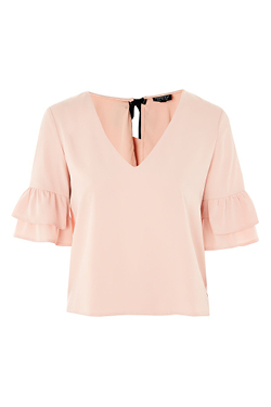 Topshop Ruffle Sleeve Tie Top